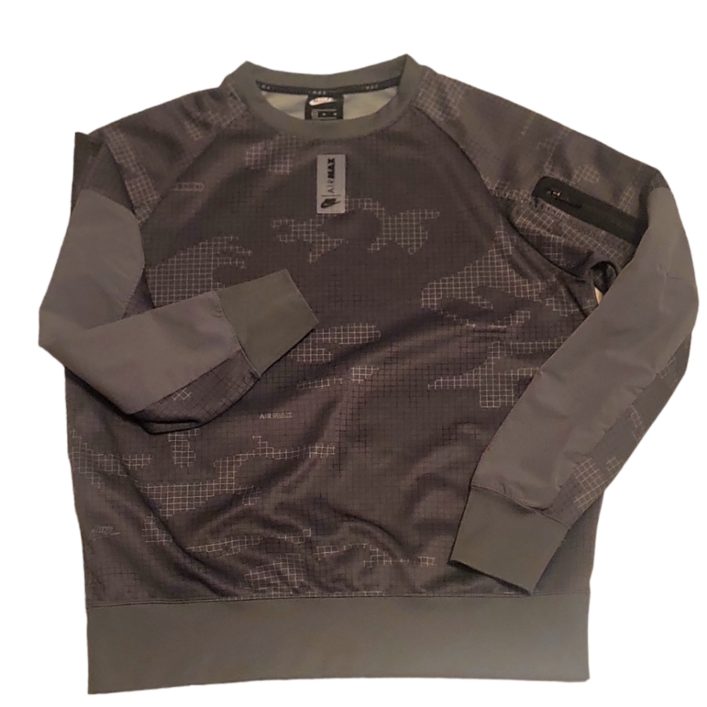 Nike Air Max Camo Crewneck Sweater Men Sz Medium Dark Gray Military Style